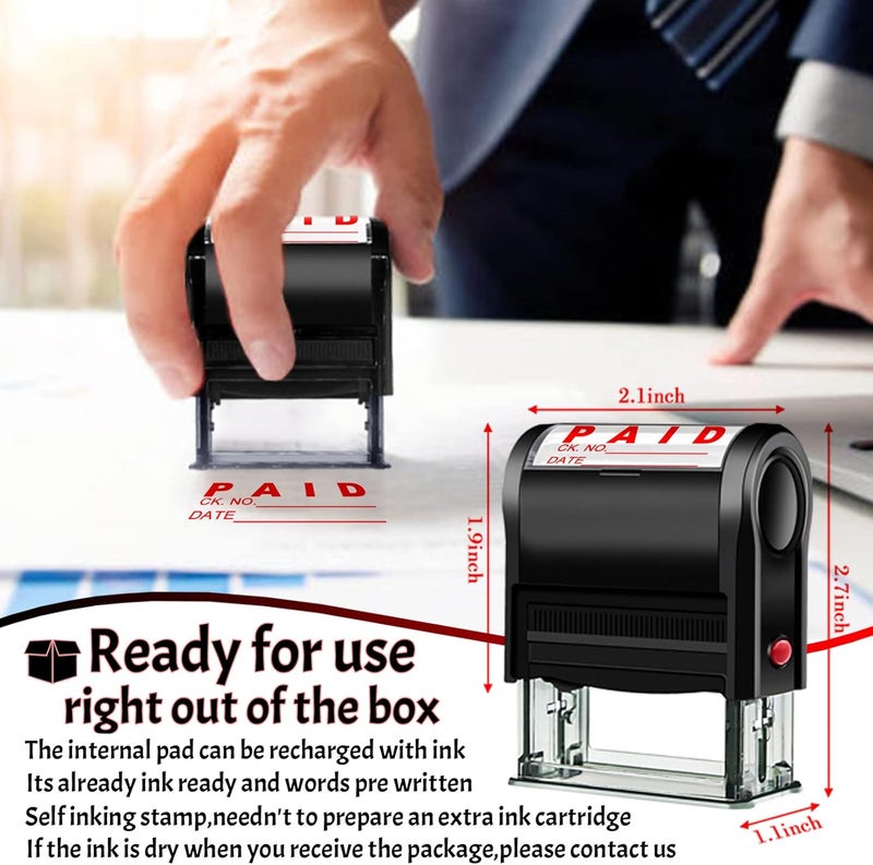 Bertiveny Paid Stamp with Date Office Stamps Self Inking Personalized for Business Supplies Custom Rubber Business Stamps for Office Supplies Paids Stamp with Check No. Red(Paid with Check NO. & Date) - Image 2